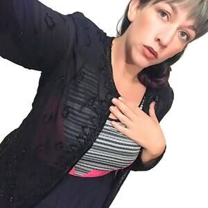 Vintage Black Beaded Silk Jacket size large 12 14 formal Evening wear Sheer